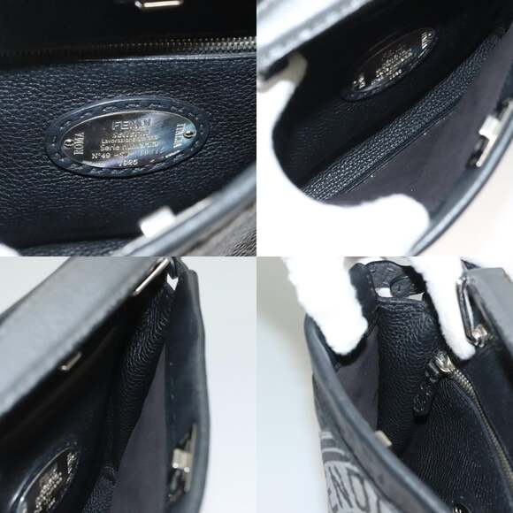 FENDI Celeria Hand Bag Leather Black Silver - Picture 11 of 13